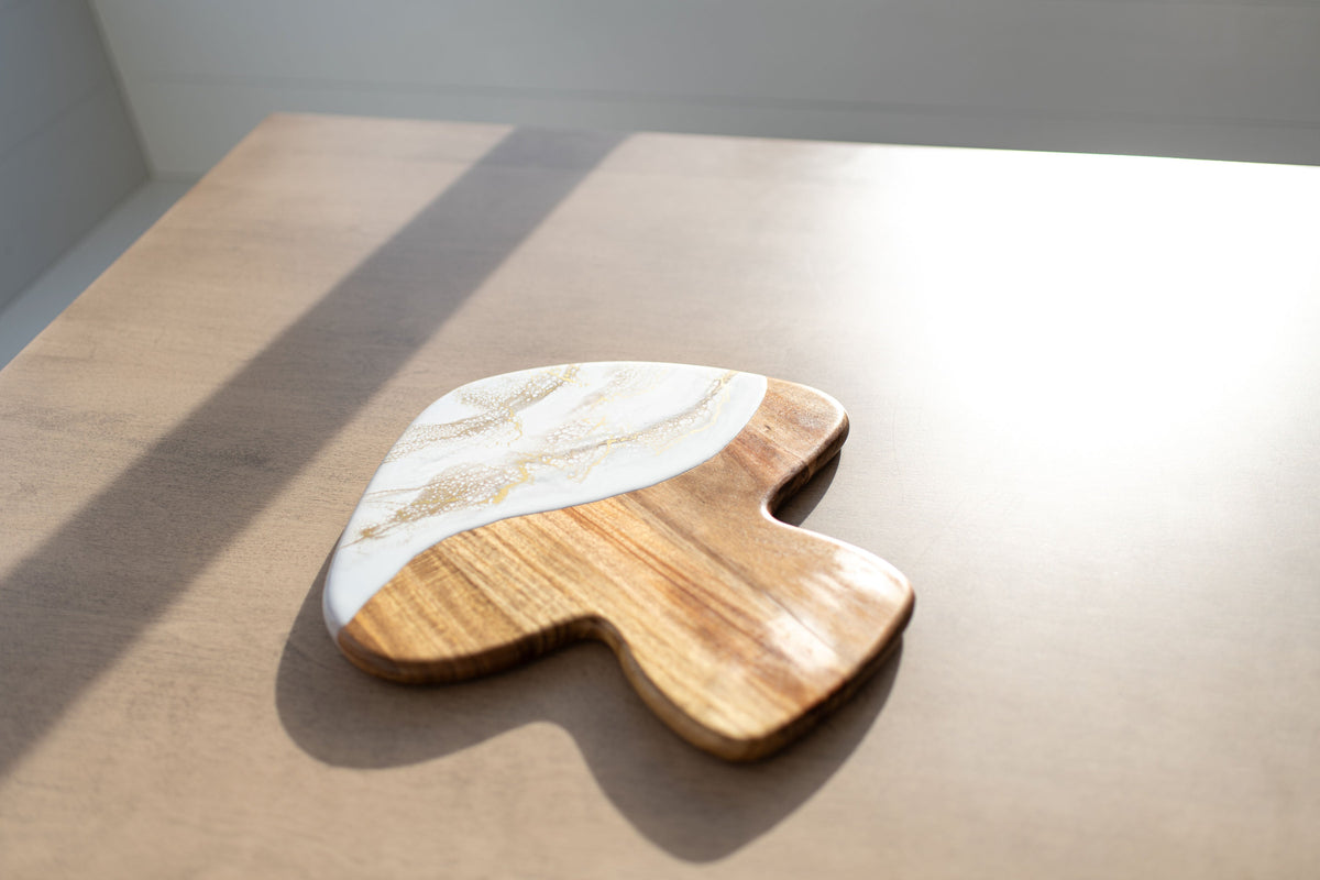 Mushroom Shaped Acacia Cheese Board and Ceramic Tray