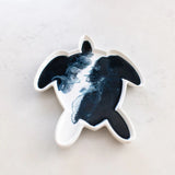 Sea Turtle Ceramic Tray with blue and white resin design on white ceramic