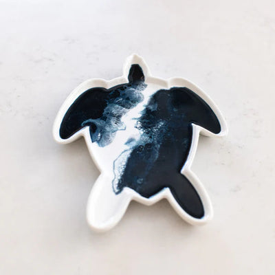 Sea Turtle Ceramic Tray with blue and white resin design on white ceramic