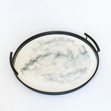 Resin Black Round Tray with matte black iron and glossy resin accents, handcrafted by Lynn & Liana Designs