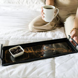 Matte black rectangular resin serving tray with hand-poured resin design