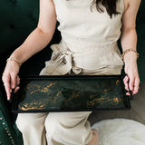 Matte black rectangular resin serving tray with hand-poured resin design