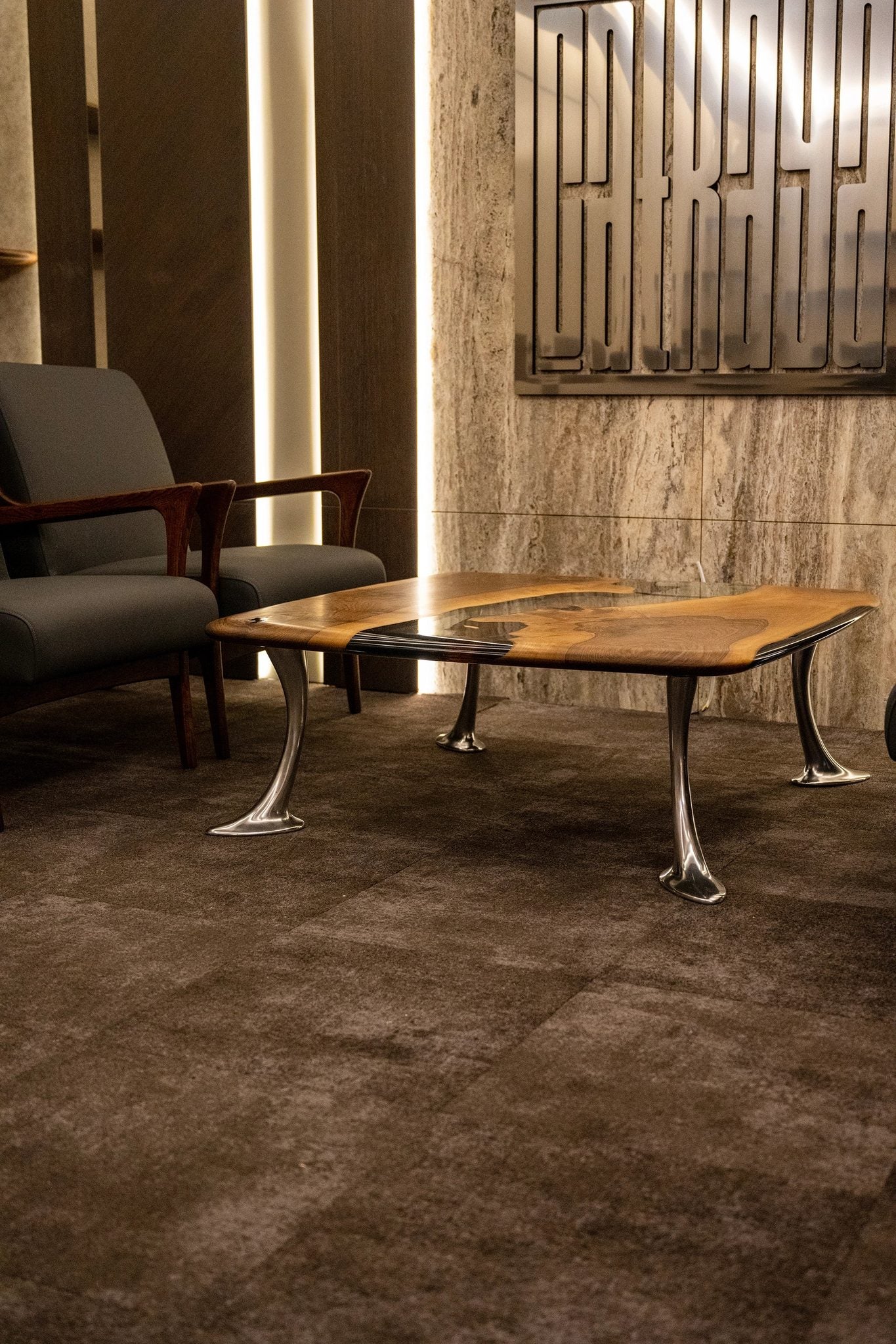 Luxury D-Shaped Walnut & Epoxy Executive Desk by Gizz - product image 12 for Resin Society