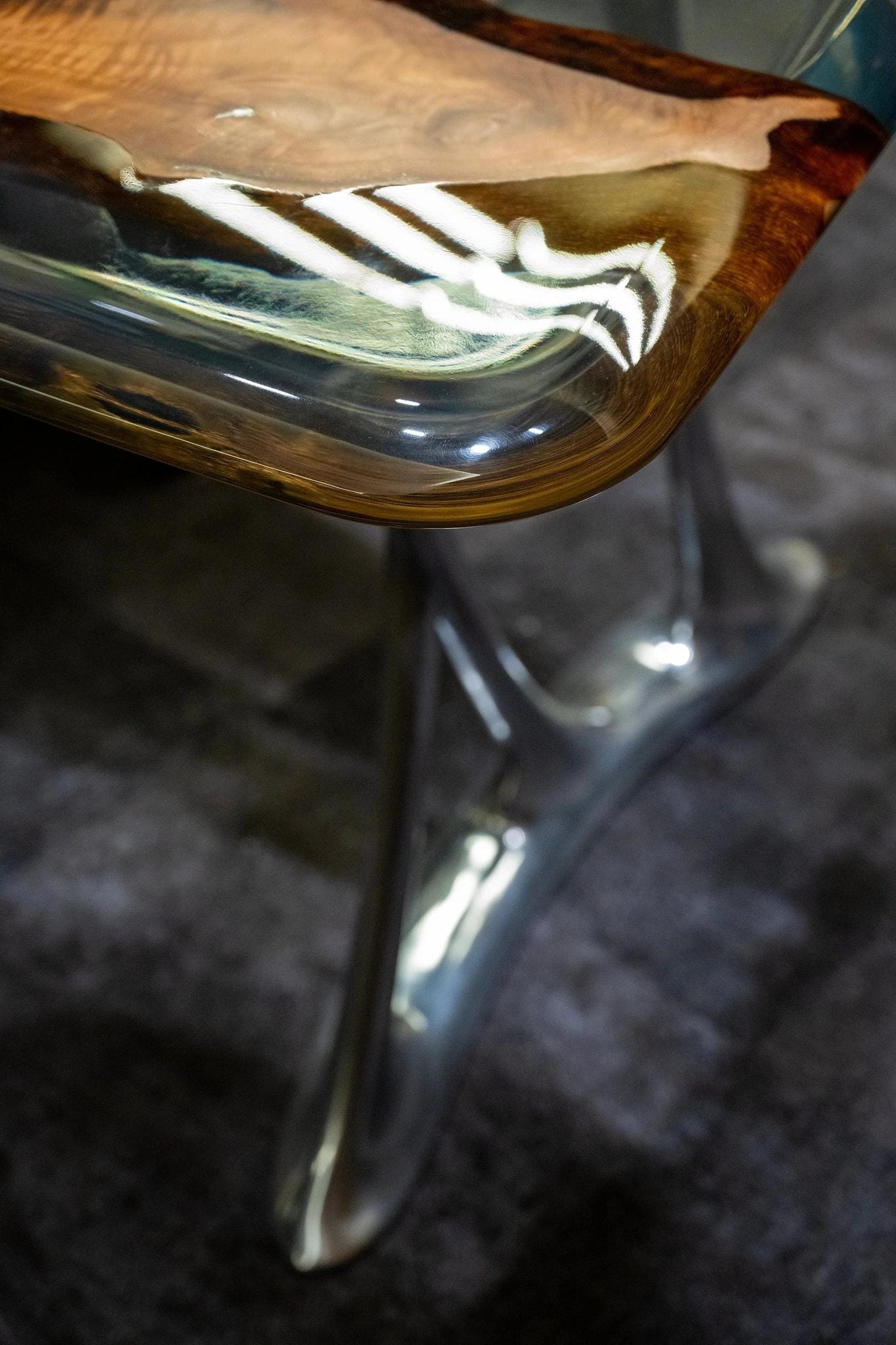 Luxury D-Shaped Walnut & Epoxy Executive Desk by Gizz - product image 3 for Resin Society