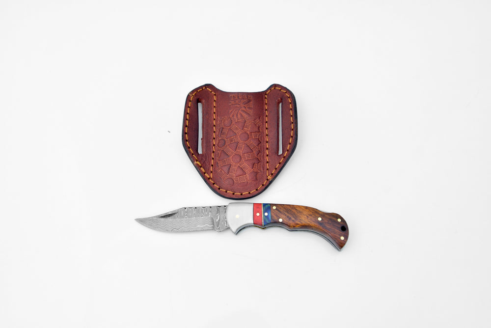 Damascus steel pocket knife Limited Run Walnut Wood and Diamond Wood TF-051 by Titan International K - Resin Society