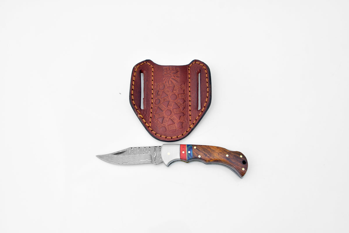 Damascus steel pocket knife Limited Run Walnut Wood and Diamond Wood TF-051 by Titan International K - Resin Society