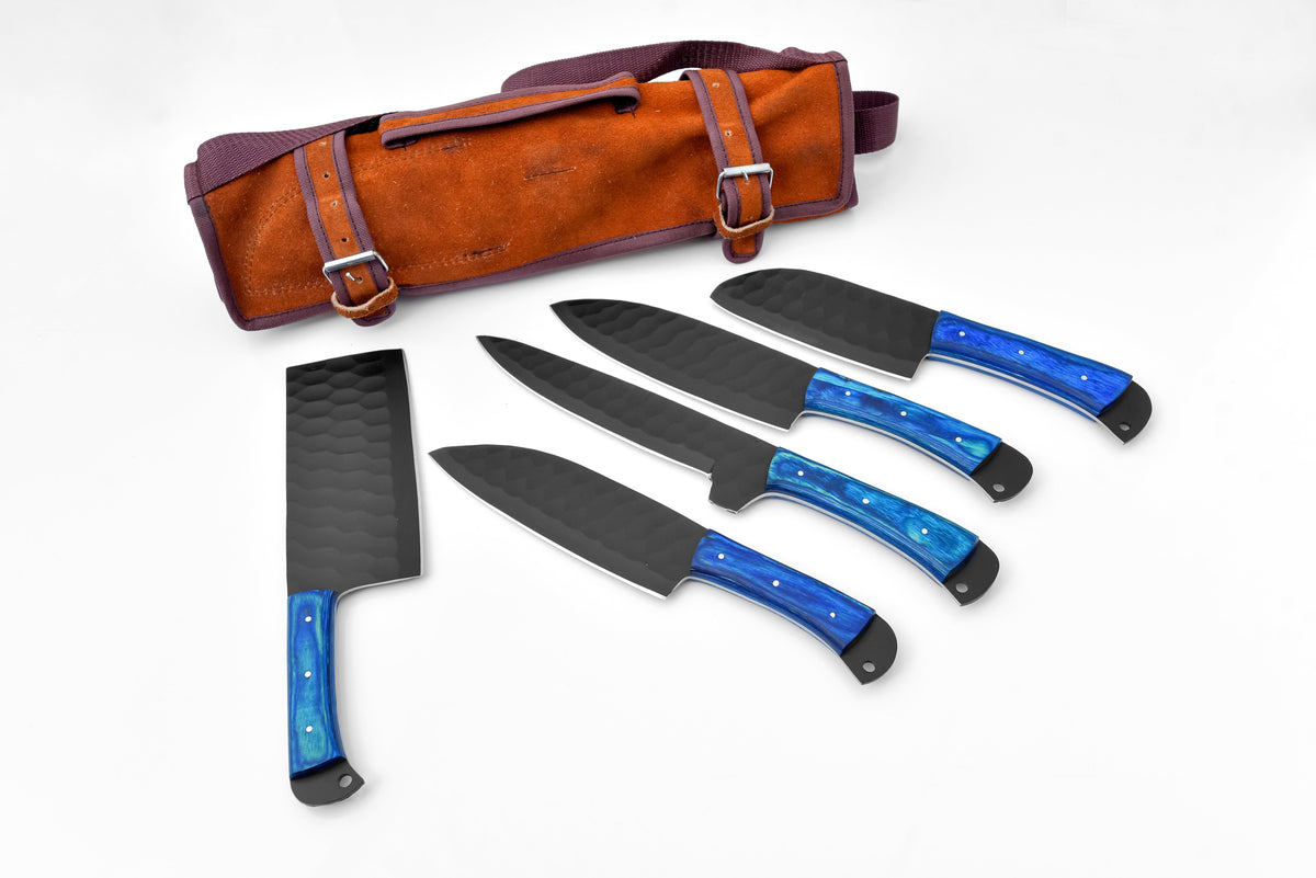 5-Piece Knife Set / With Leather carry Bag Blue (Cheff Set Carbon 02) by Titan International K - main product image for Resin Society