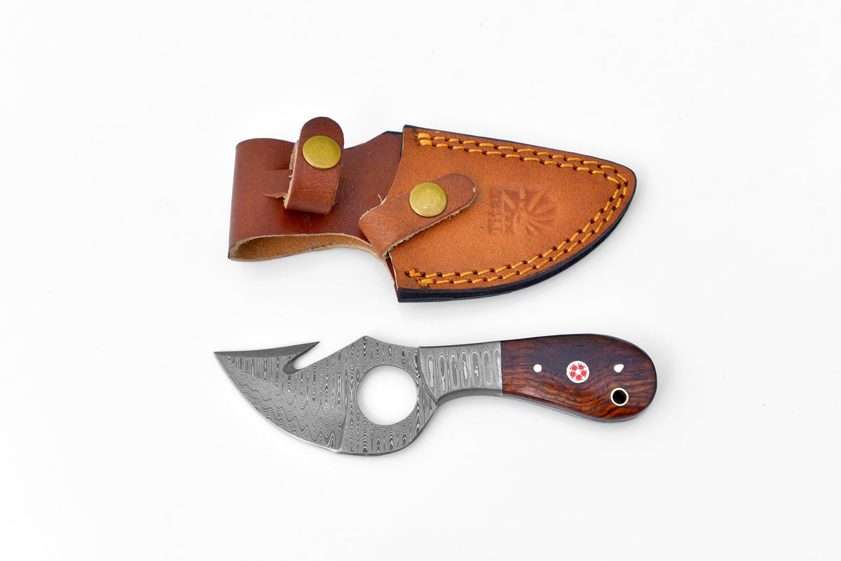 Damascus Knife, Skinner Knife with Gut Hook, Hand forged by Titan TD-201X by Titan International K