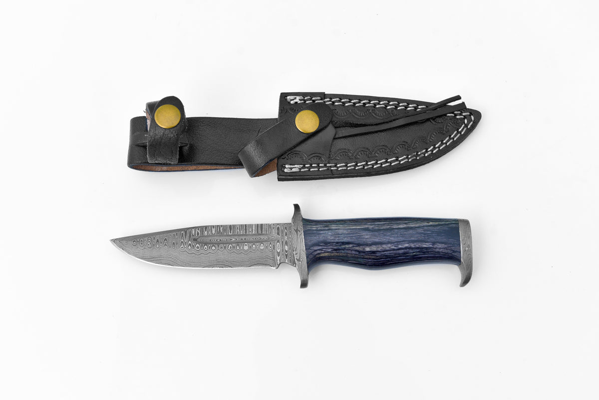 Titan Obsidian Edge EDC Blade TK-121 with black diamond handle and leather sheath