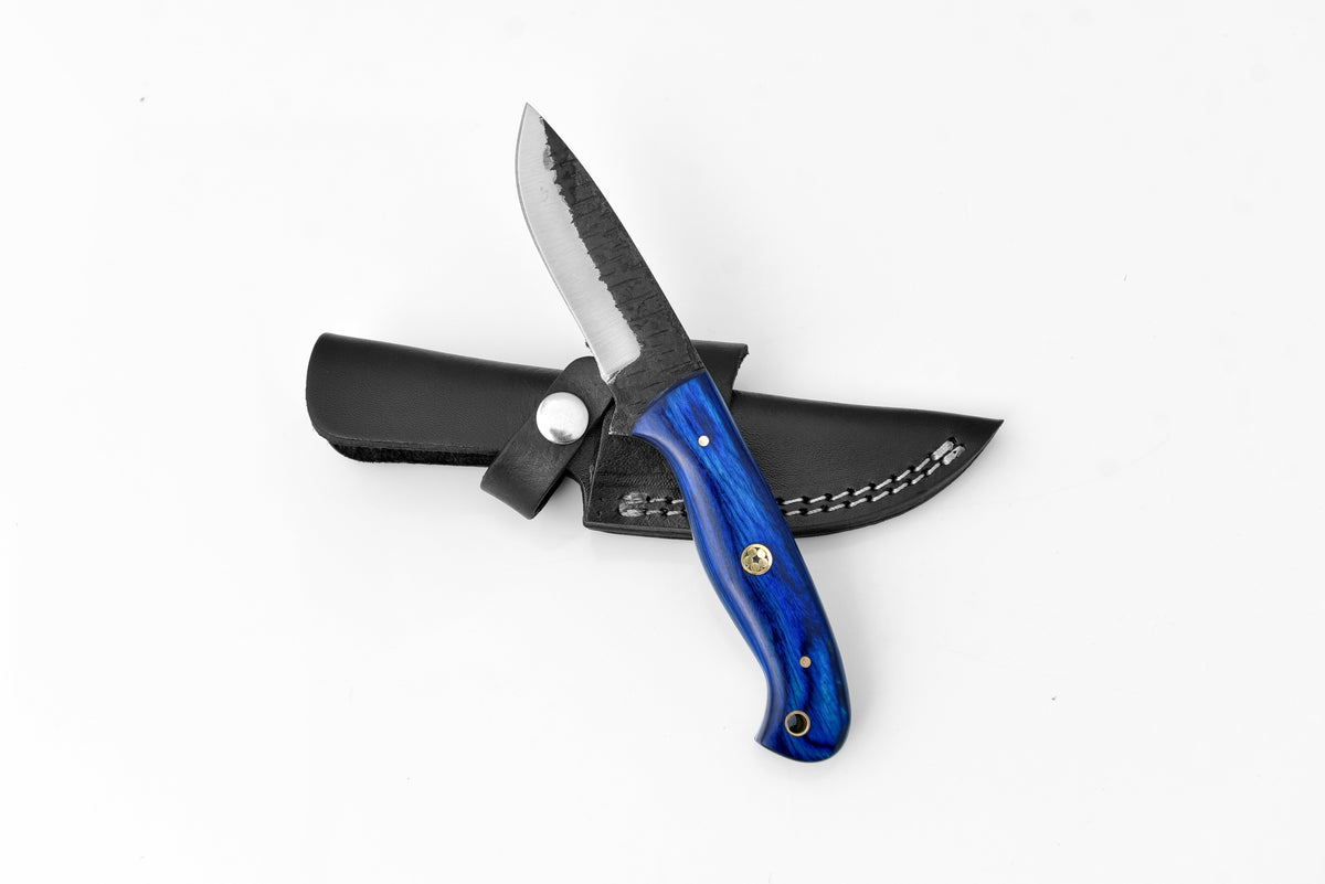 Titan Azura Custom knife with Blue Diamond Wood handle and carbon steel blade