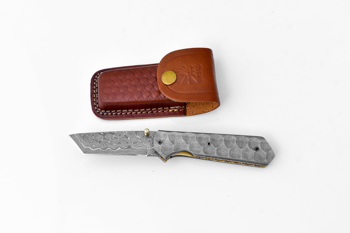 Full Damascus Steel Tanto Folding Knife TF-054 by Titan International K