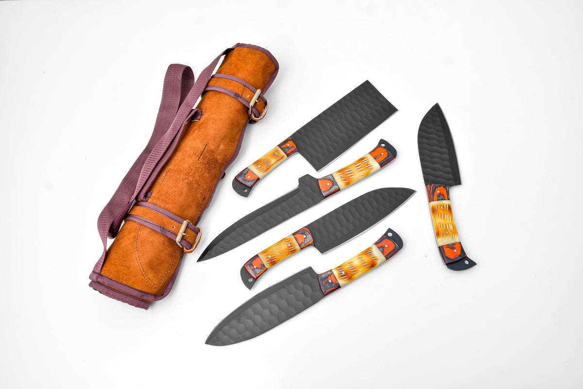 5-Piece Knife Set / With Leather carry Bag Burnt Bone - TK-089 X by Titan International K - main product image for Resin Society