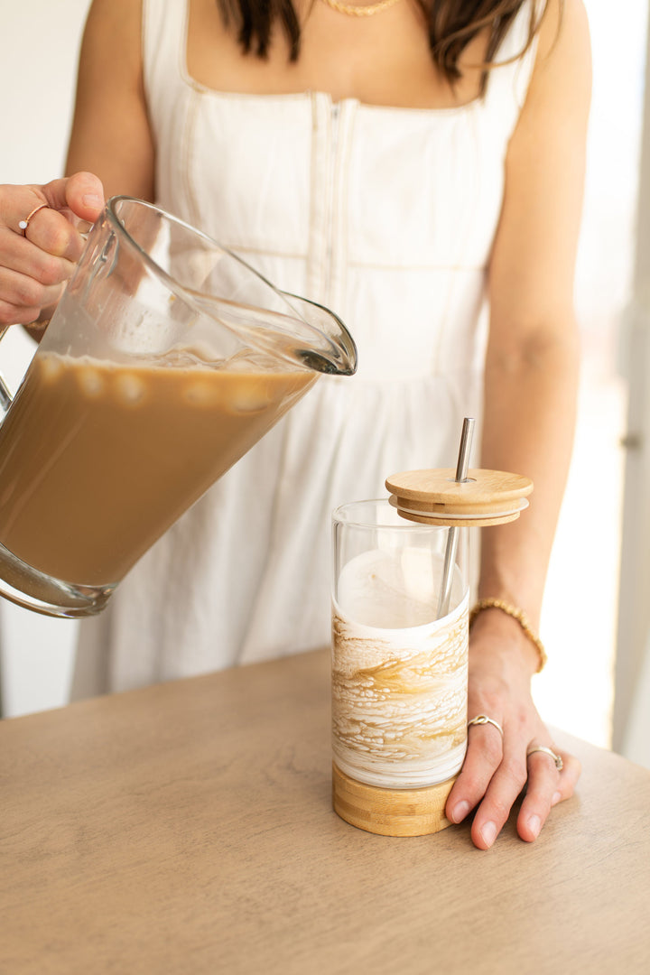 Resin Glass Tumbler with Bamboo Lid & Straw
