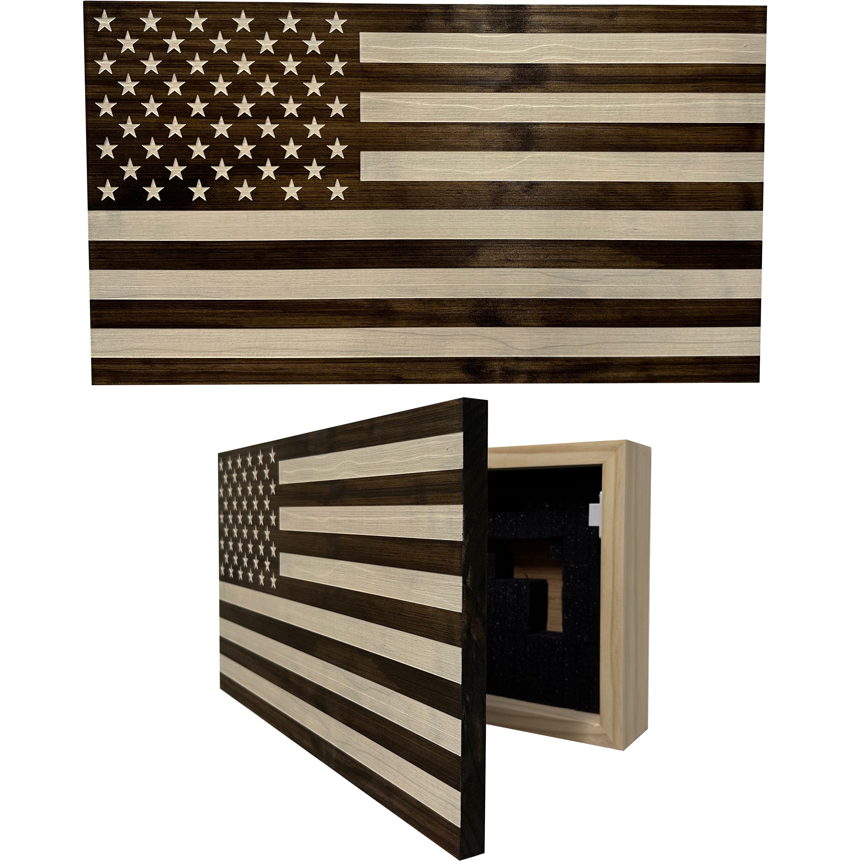 American Flag Decorative & Secure Wall-Mounted Gun Cabinet (Dark Walnut) by Bellewood Designs - main product image for Resin Society