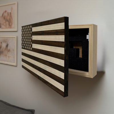 American Flag Decorative & Secure Wall-Mounted Gun Cabinet (Dark Walnut) by Bellewood Designs - product image 2 for Resin Society