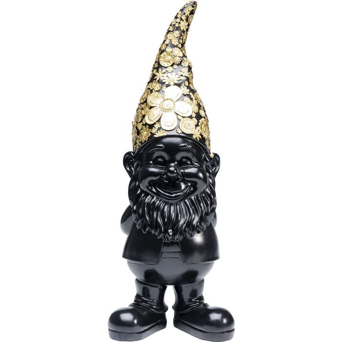 Deco Figurine Gnome Standing Black Gold 61cm showing black body and gold pointed cap