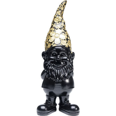 Deco Figurine Gnome Standing Black Gold 61cm