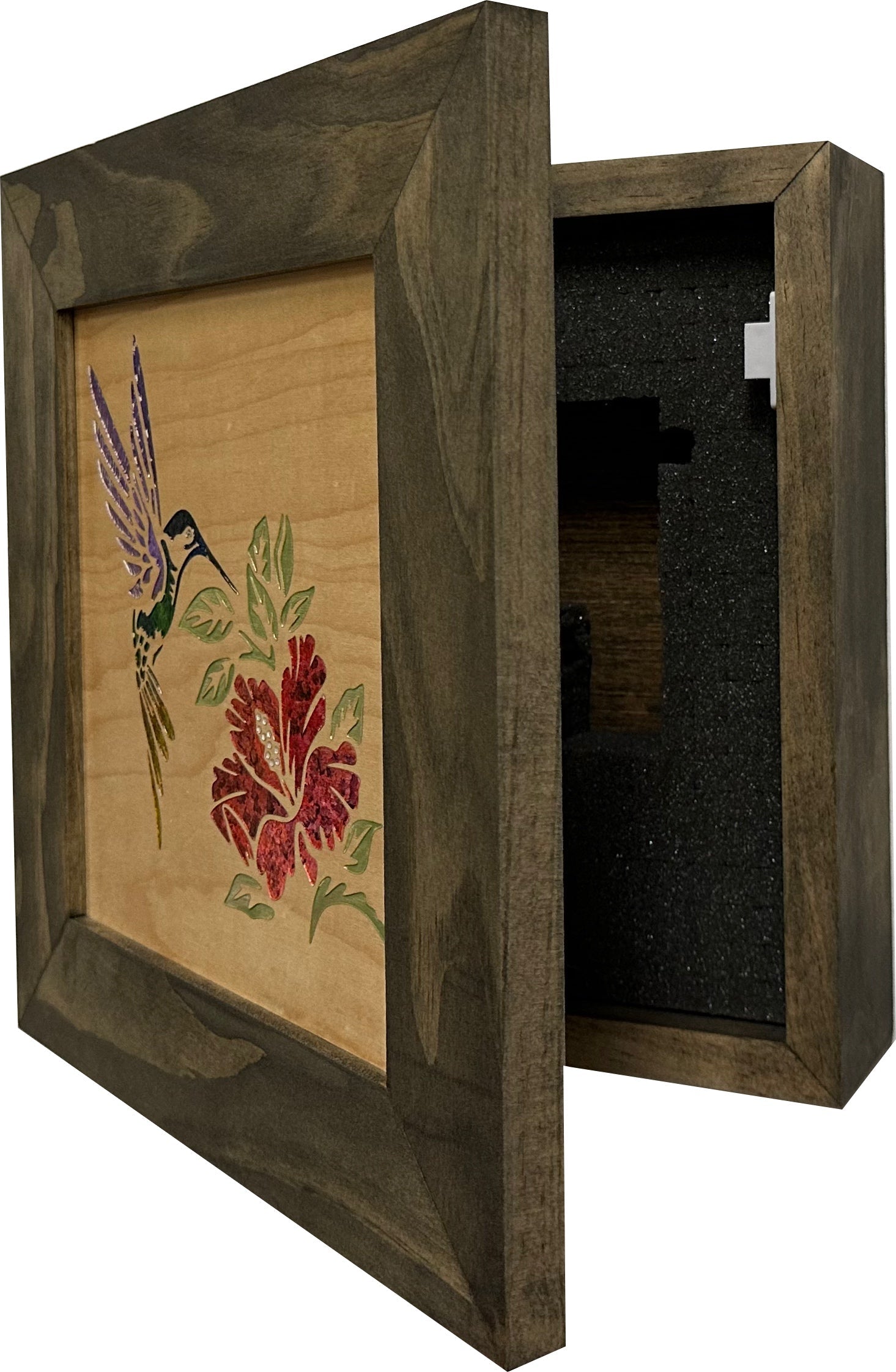 Hidden Gun Storage Safe Concealed Shelf with Hummingbird Wall Decor by Bellewood Designs - product image 12 for Resin Society