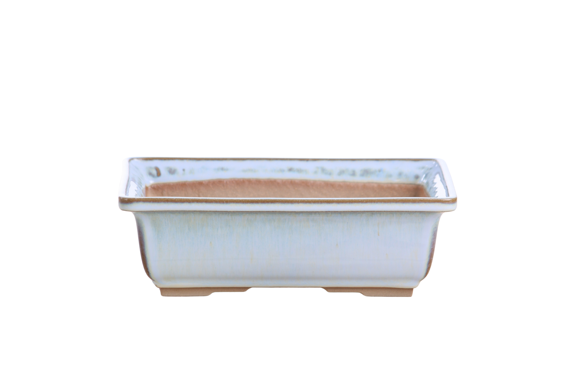 Willow Bonsai Ceramics 8-inch Glacier low-profile rectangular bonsai pot with accentuated rim and detailed foot