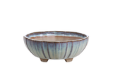 Willow Bonsai Ceramics Lily Bonsai Pot 7 Inch in Glacier, showing wavy rounded profile and reactive glaze finish