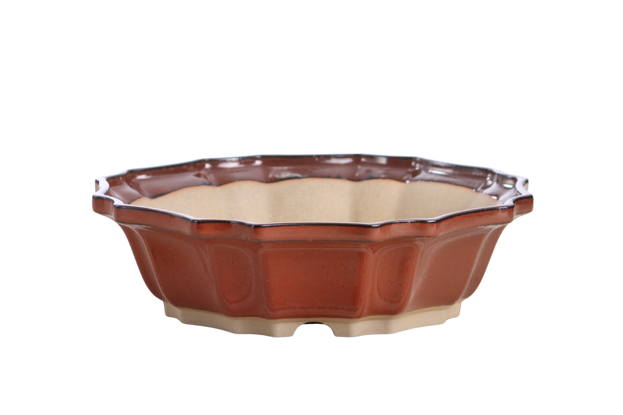 Willow Bonsai Ceramics Flower Design Bonsai Pot in Sunset color with visible drainage and wiring holes
