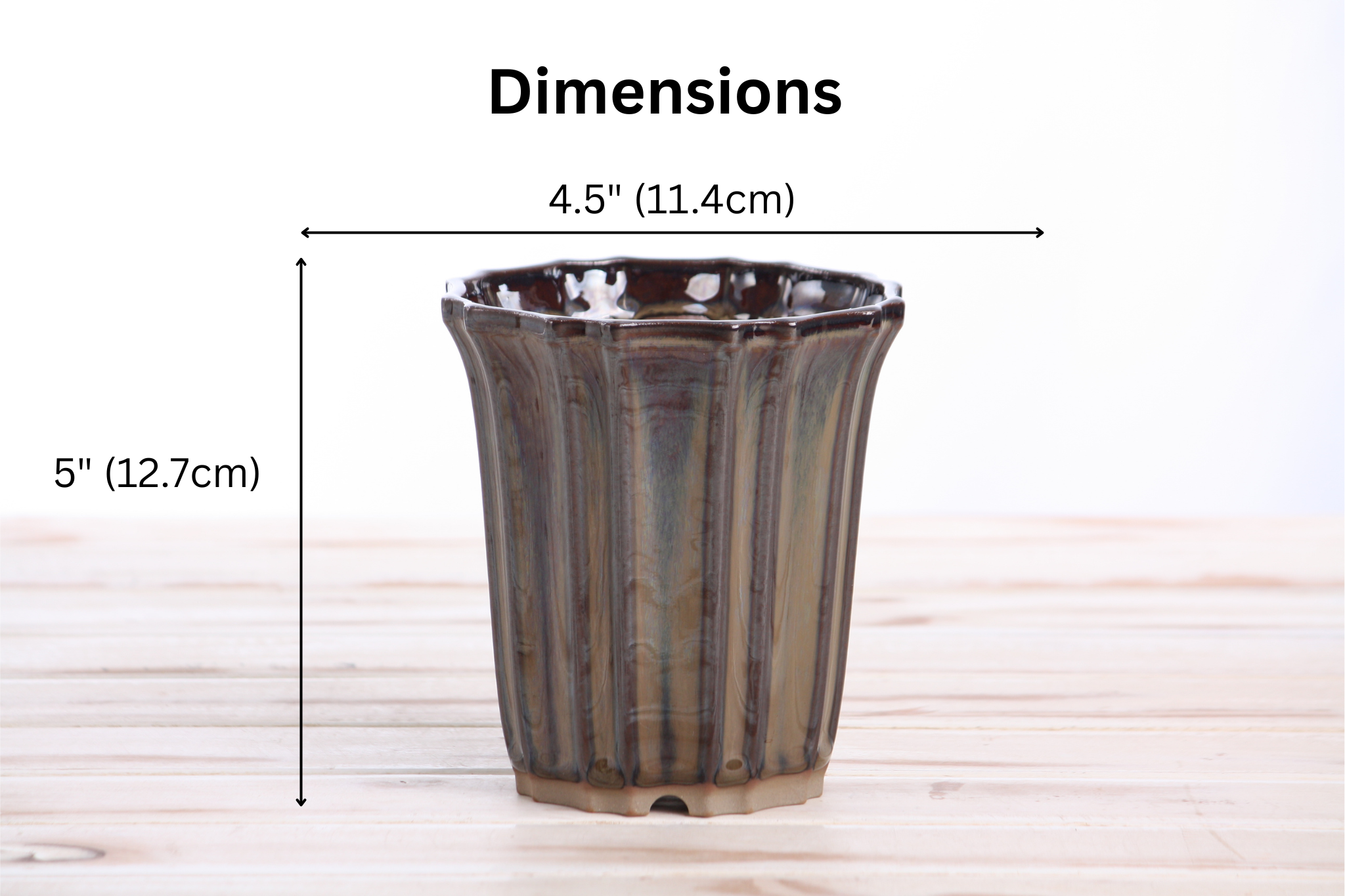 Willow Bonsai Ceramics Flower Design Cascade Bonsai Pot 4.5 Inch Dark Honey
