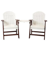 Dining Height Tete-a-Tete Chair Set in woodgrain poly by Dutch Country Patio, featuring two Adirondack chairs connected by a small table.