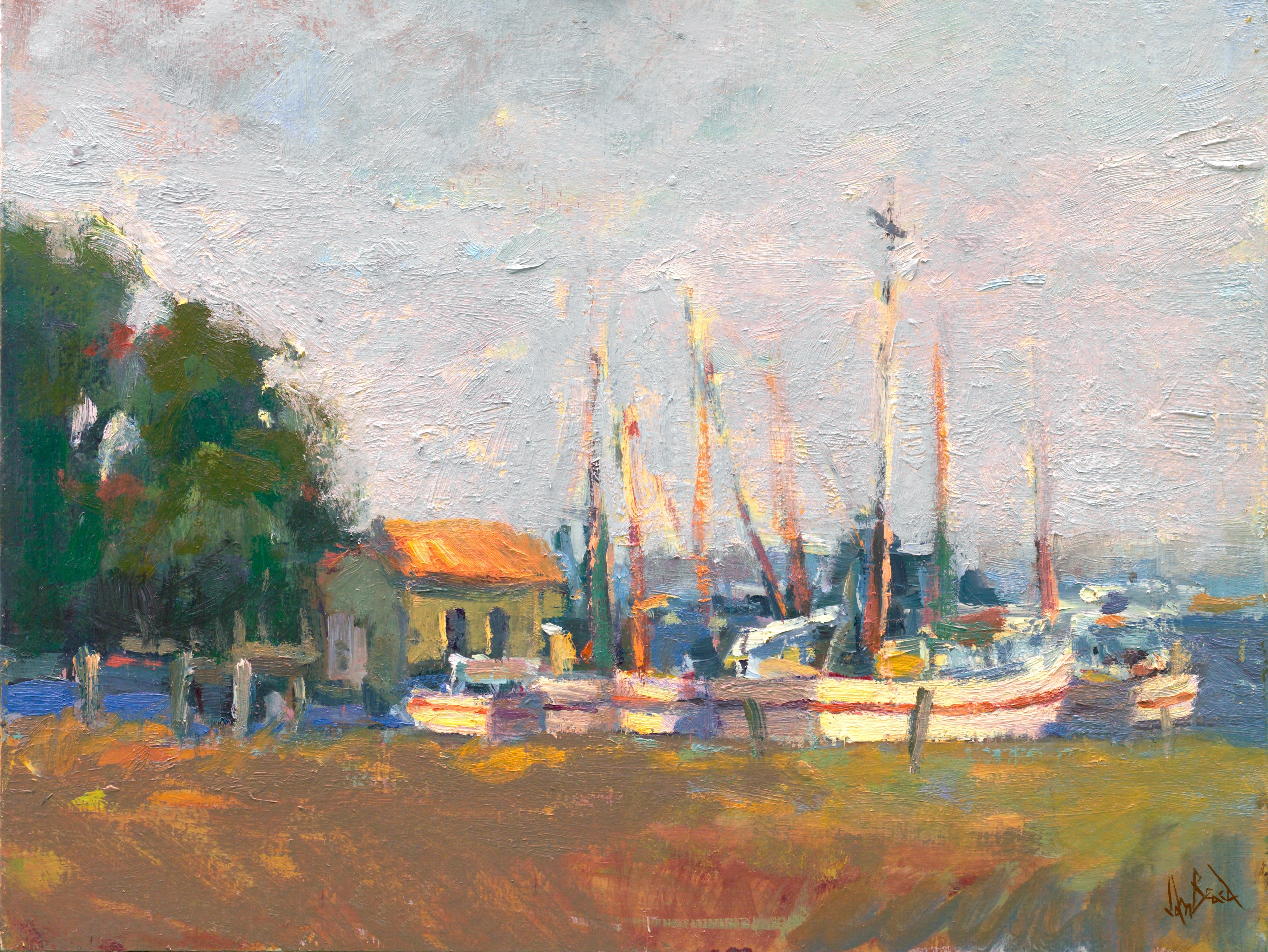 Dockside Artist Enhanced Canvas Print by John Beard Collection - main product image for Resin Society