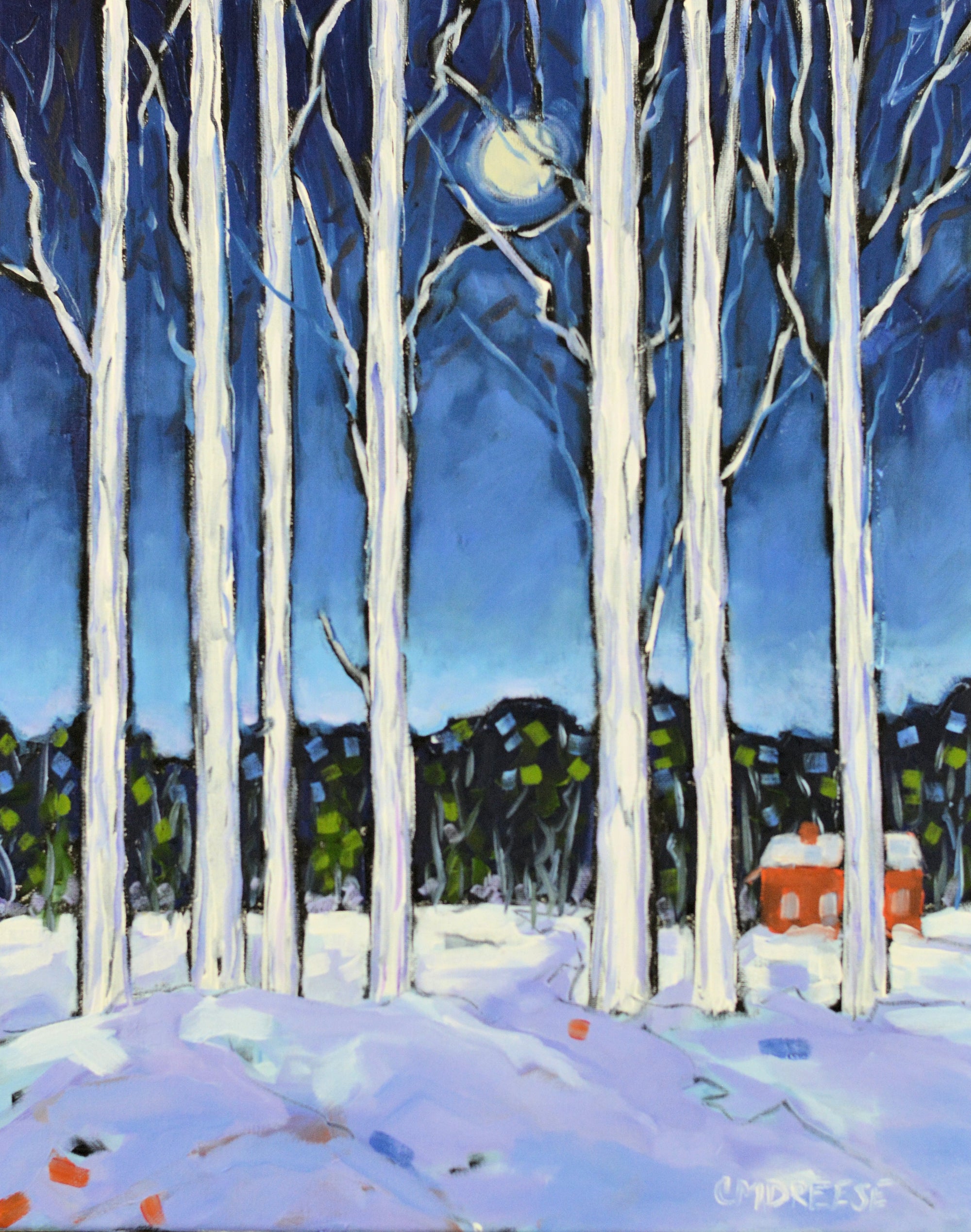 "Blame it on the Moon: Quiet Winter Woods" Oil Painting on Canvas by Dreese Fine Art - main product image for Resin Society