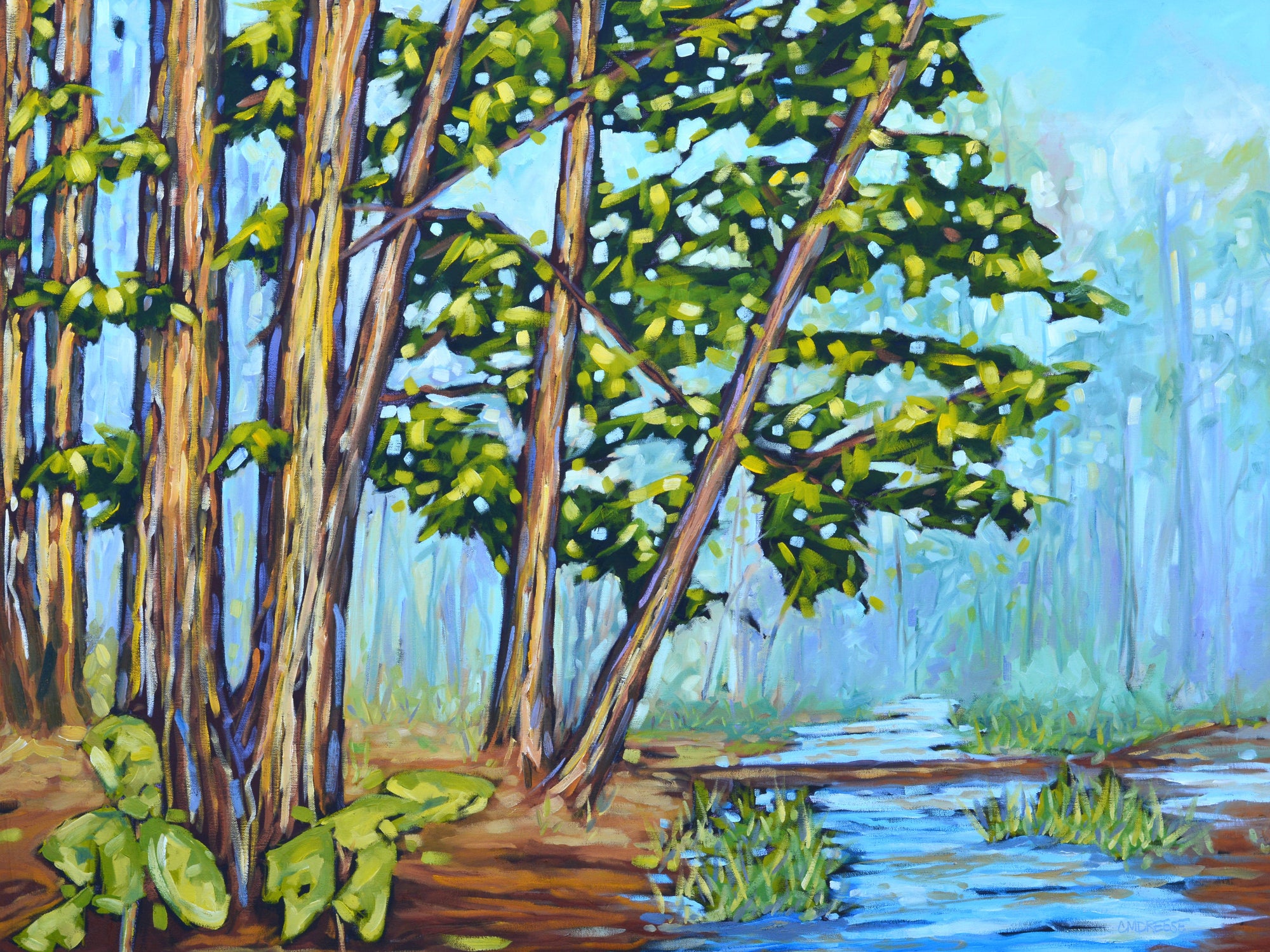 "Hemlocks Along the River" Forrest, Tree Glass Art Print by Dreese Fine Art - Resin Society