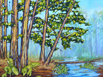 "Hemlocks Along the River" Forrest, Tree Glass Art Print by Dreese Fine Art - Resin Society