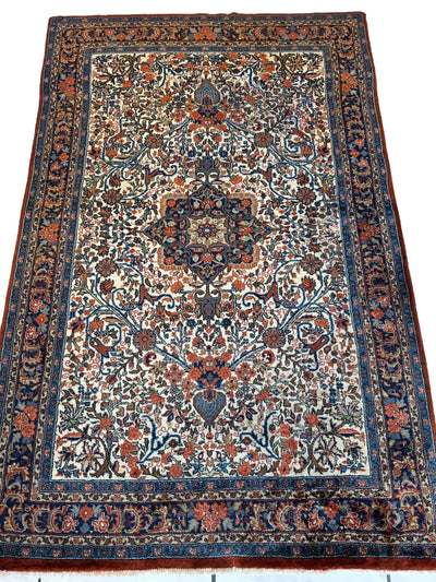 Vintage Persian Sarouk Wool Rug – 4’4” x 6’6” – Hand-Knotted Floral by Rugistan - product image 2 for Resin Society