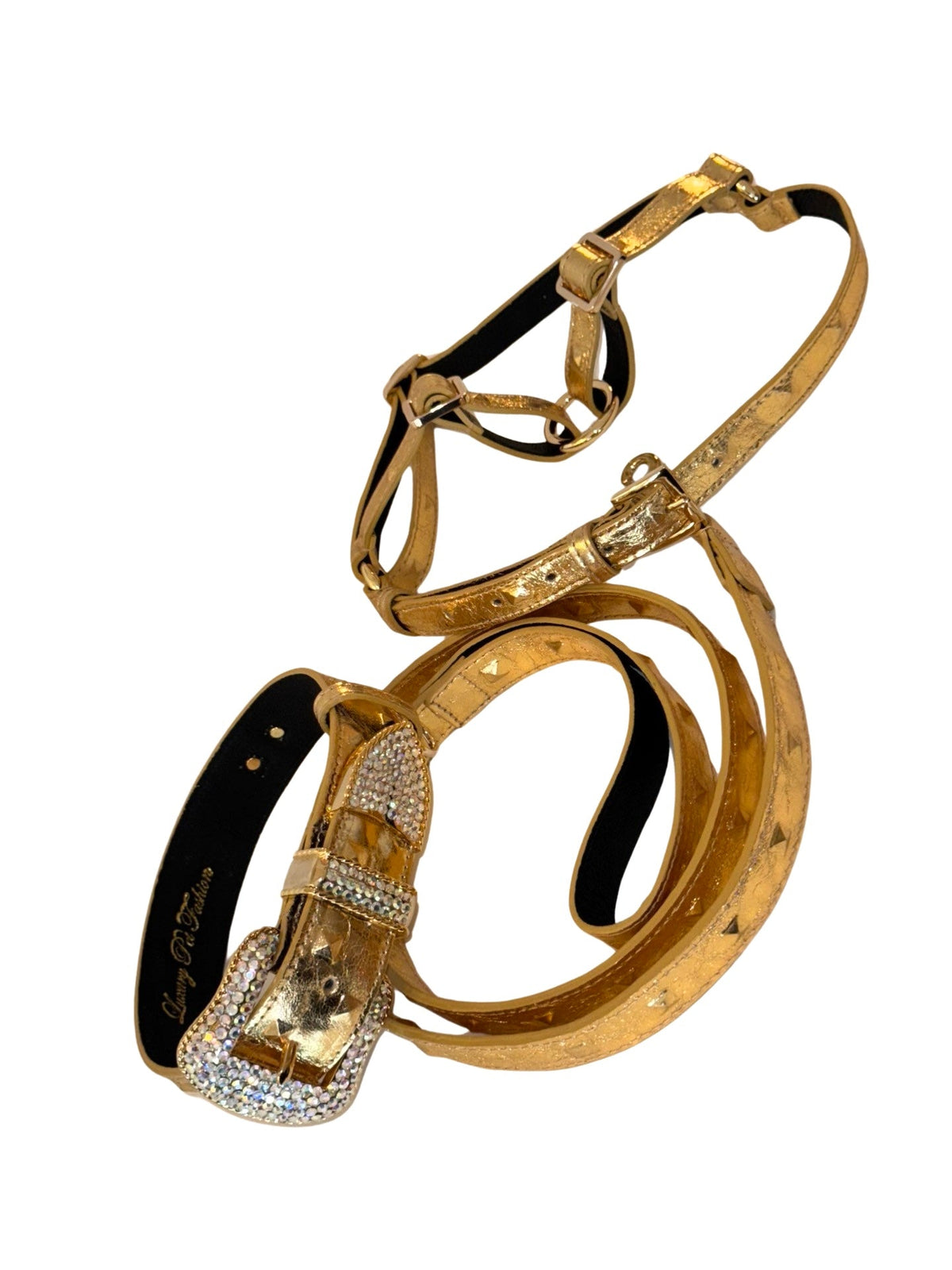 Glam Gold Embossed Studded Italian Leather Collar by Allysa Payne Beverly Hills - main product image for Resin Society