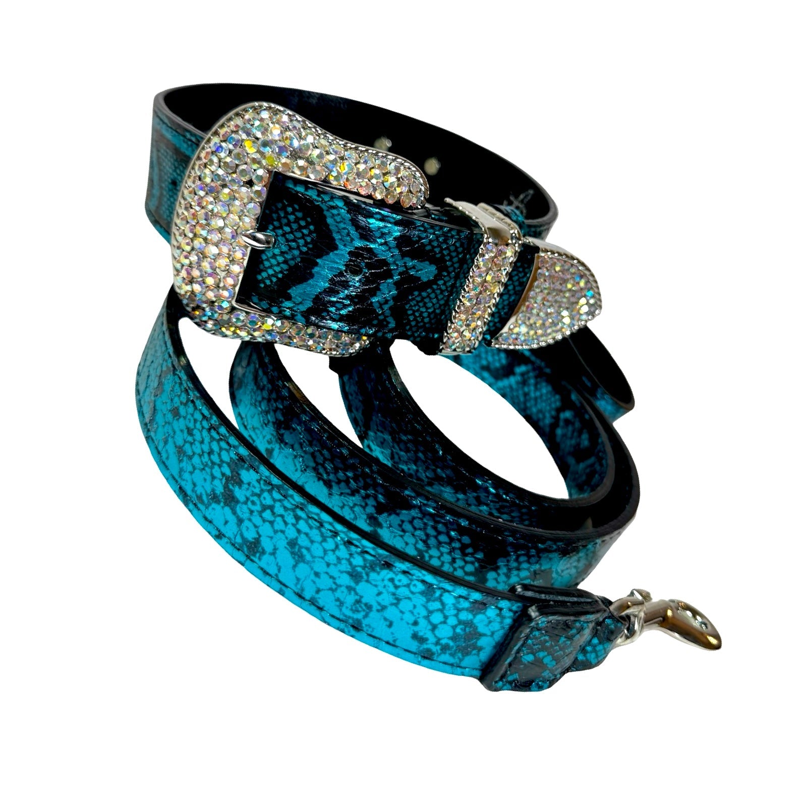 Blue and Black Serpente Set belt with silver Swarovski crystal buckle