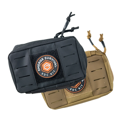 Every Day Carry (EDC) Kit laid out showing survival essentials in tan and black color options