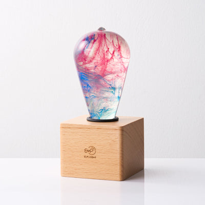 Handcrafted marbled resin LED bulb with wooden base option