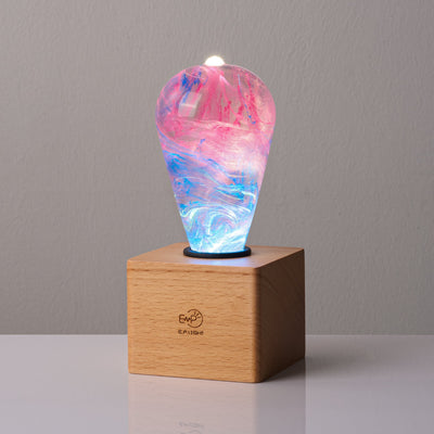 Handcrafted marbled resin LED bulb with wooden base option