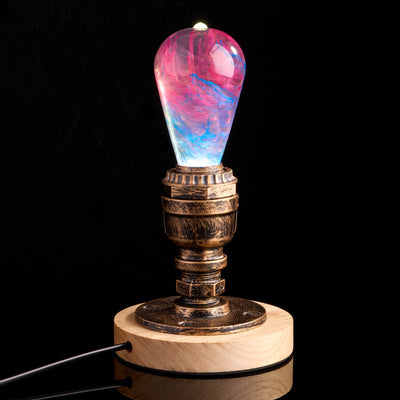 Handcrafted marbled resin LED bulb with wooden base option