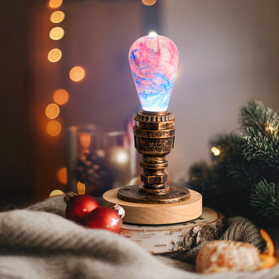 Handcrafted marbled resin LED bulb with wooden base option