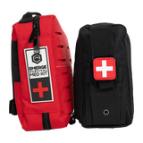 Emerge Survival Emergency Med Kit opened showing various medical supplies inside organized in compartments.