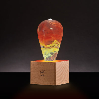 EP Light Solar Corona Resin LED Bulb with wooden base showing unique resin design