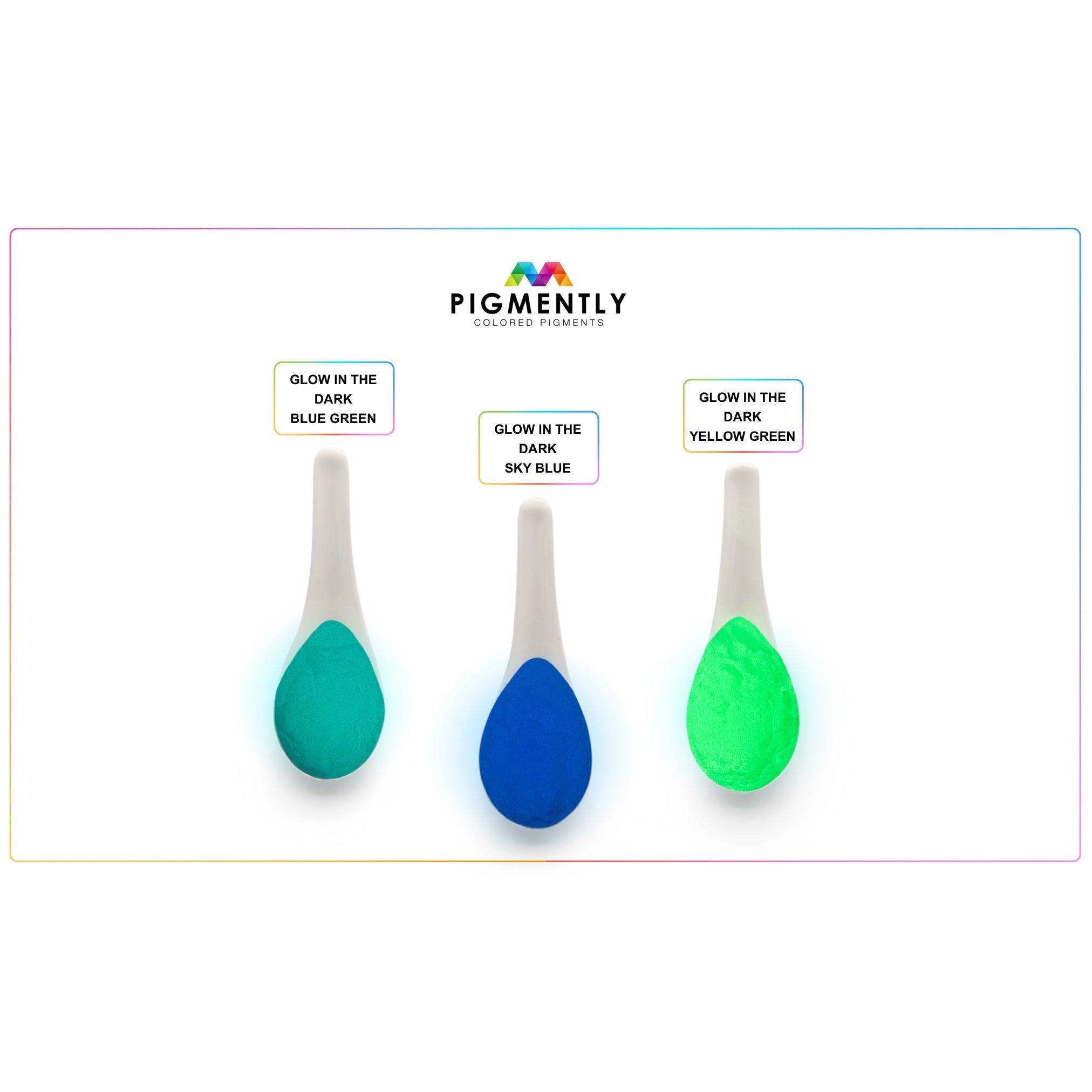 Three glowing spoons in blue, green, and yellow-green with 'FIGMENTLY' branding.