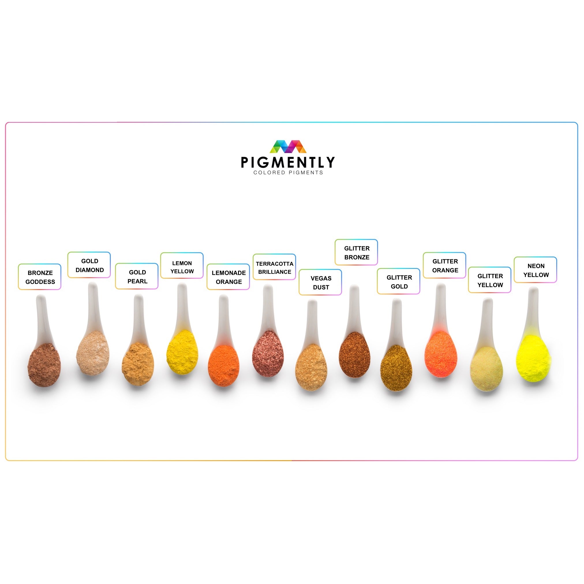 Color swatches in small spoons with Pigmently logo above