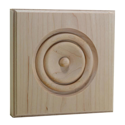 EWAP90 Rosette Casing Corner Block unfinished solid hardwood 1 inch by 5-1/2 inch square
