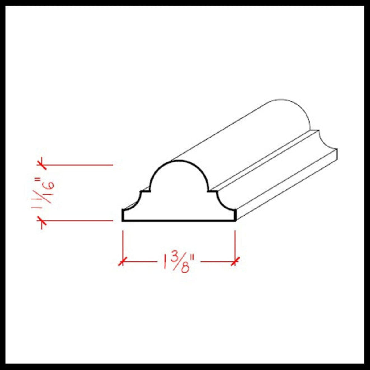EWAS12 Astragal Moulding 1-3/8 inch wide by 11/16 inch trim in various hardwoods