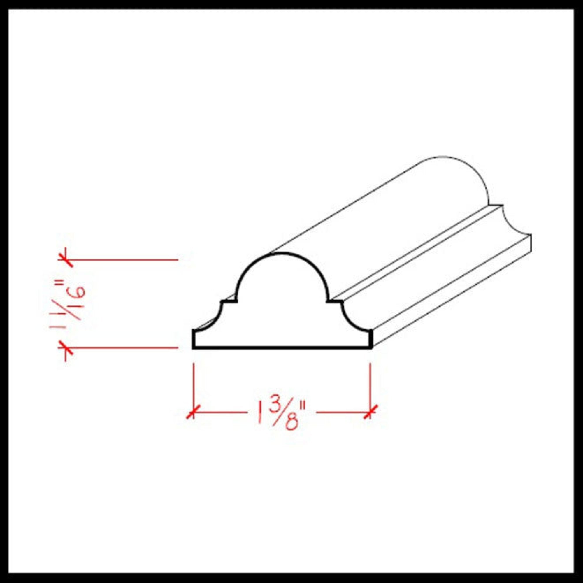 EWAS12 Astragal Moulding 1-3/8 inch wide by 11/16 inch trim in various hardwoods