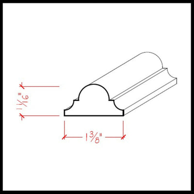EWAS12 Astragal Moulding 1-3/8 inch wide by 11/16 inch trim in various hardwoods