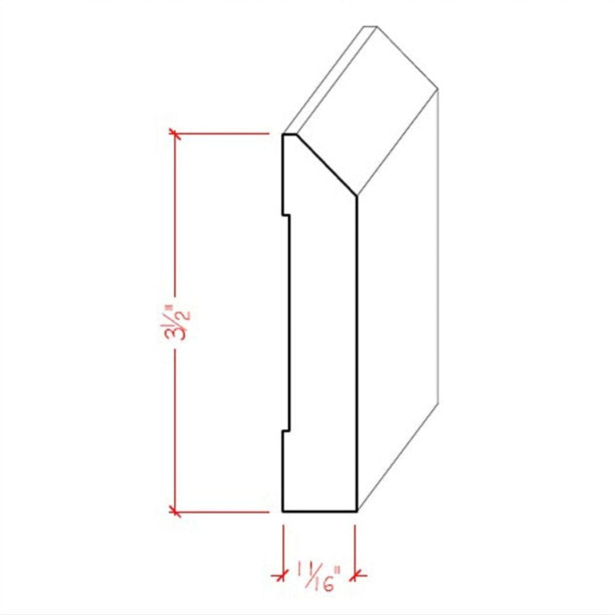 EWBB14 Beveled Edge Baseboard hardwood moulding unfinished in various wood types