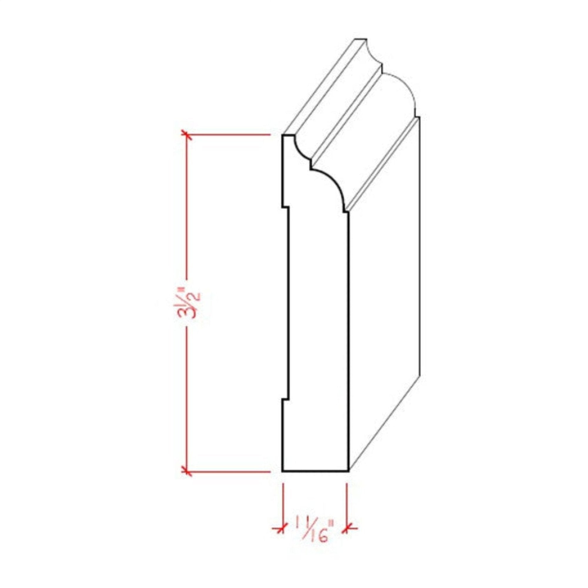 EWBB22 Nose & Cove 3-1/2 inch tall unfinished solid hardwood baseboard moulding