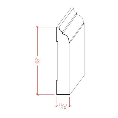EWBB22 Nose & Cove 3-1/2 inch tall unfinished solid hardwood baseboard moulding